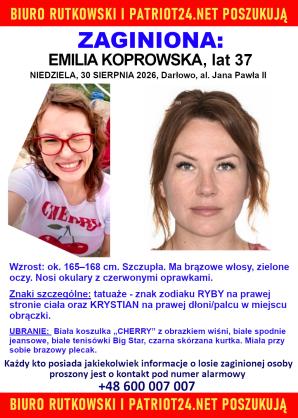 Biuro Rutkowski oferuje 50 000 zł nagrody za informację, gdzie przebywa zaginiona Emilia Koprowska