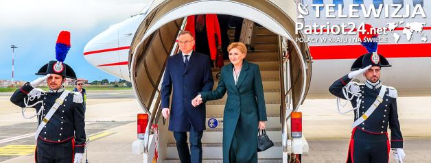 [VIDEO] Prezydent RP Andrzej Duda i Pierwsza Dama Agata Kornhauser–Duda rozpoczęli wizytę we Włoszech